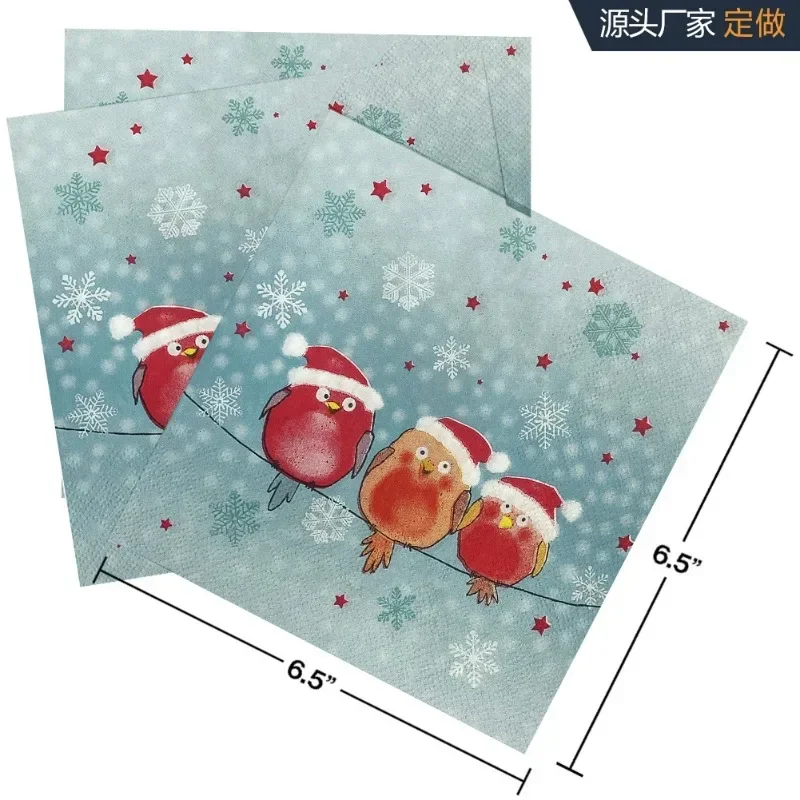 20pcs/Pac Christmas Three Little Birds Printed Napkins Handkerchiefs Birthday Party Tissue Paper For Restaurant Decorations paper napkins tissue paper decoration