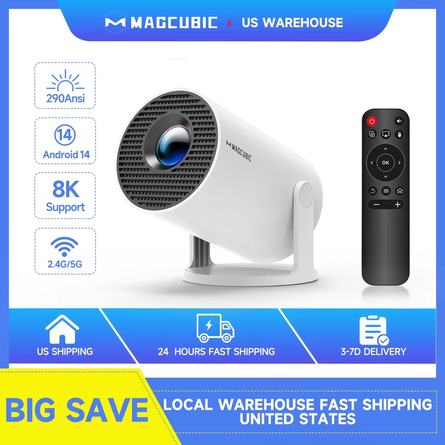 Magcubic Mini Portable HY300 Pro Projector 8K Full HD Native 720P 290 ANSI BT5.4 Android 14 Home Theater Outdoor Projector