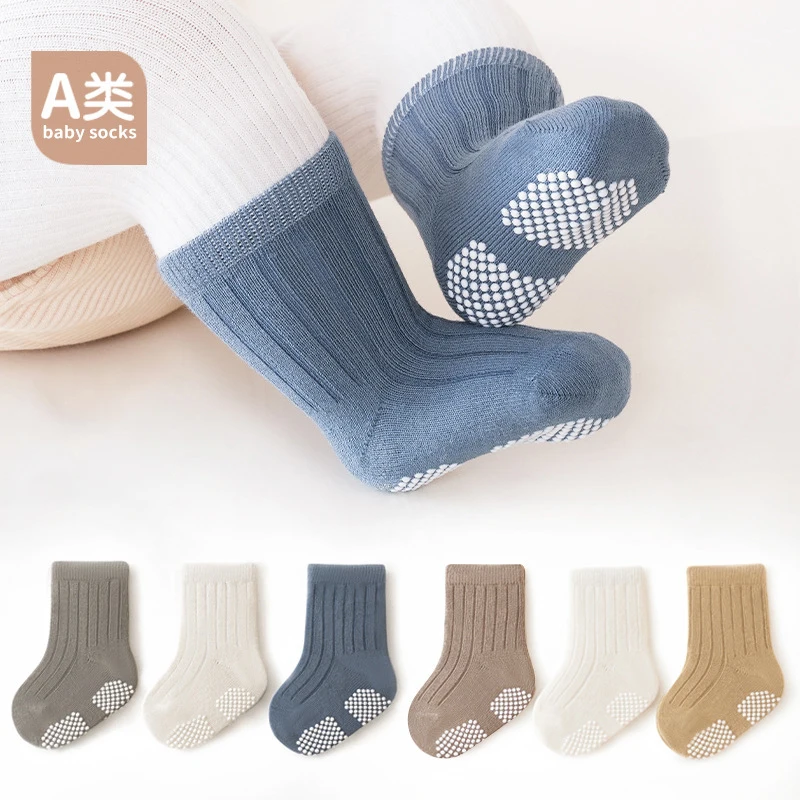 Lot de 3 paires de chaussettes anti-aldes pour nouveau-né, 4 saisons, mignonnes, solides, en coton, coordonnantes, pour garçons et filles de 0 à 8 ans