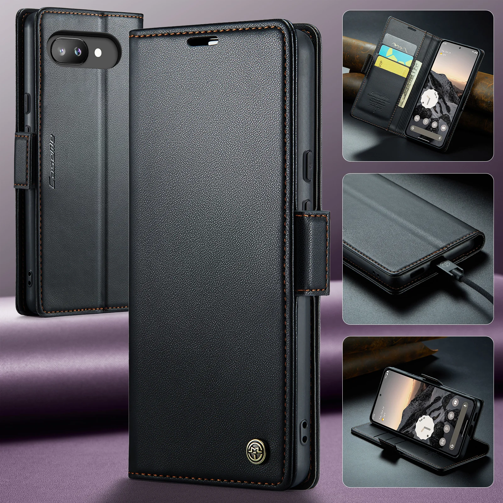 Luxury Leather Wallet Phone Case with Card Holder and Magnetic Closure