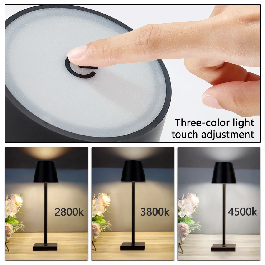 Cordless Rechargeable Led Table Lamp Desk Bedroom Night Light USB 3 Levels Dimmable Bar Club Hotel Room Decor Ambient Lighting 2