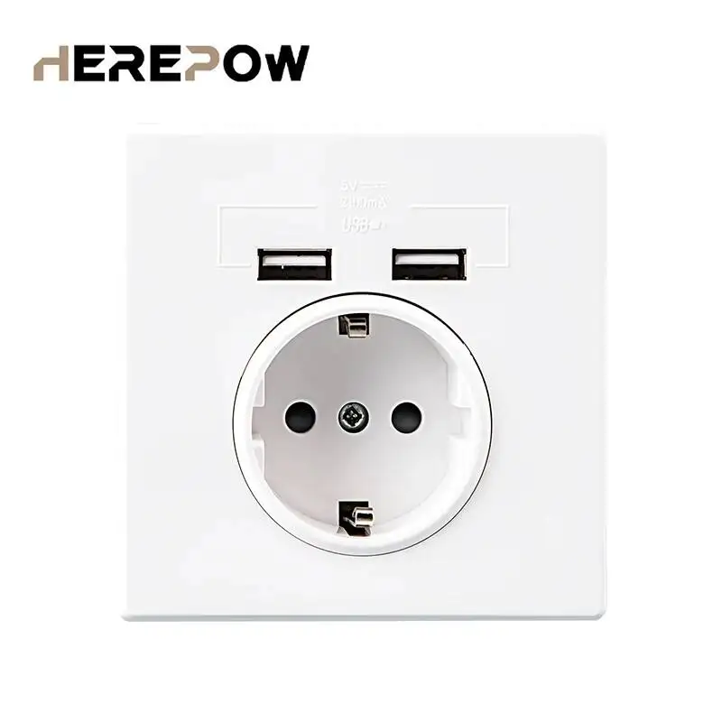 Dual USB Wall Charger Outlet - 16A EU Standard, 110V-250V