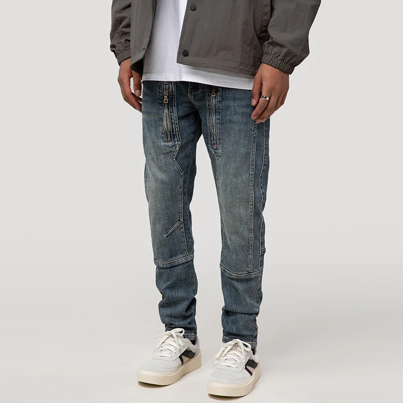 Street Fashion Men Jeans Retro Blue Elastic Slim Fit Ripped Jeans Men Punk Trousers Spliced Designer Hip Hop Denim Pants Hombre