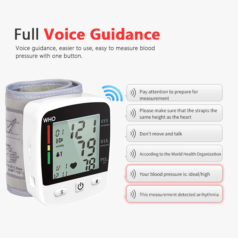 Rechargeable Digital Blood Pressure Monitor Wrist Electronic Sphygmomanometer  Tensiometer With LCD Display, 2 X 99 Memory 4