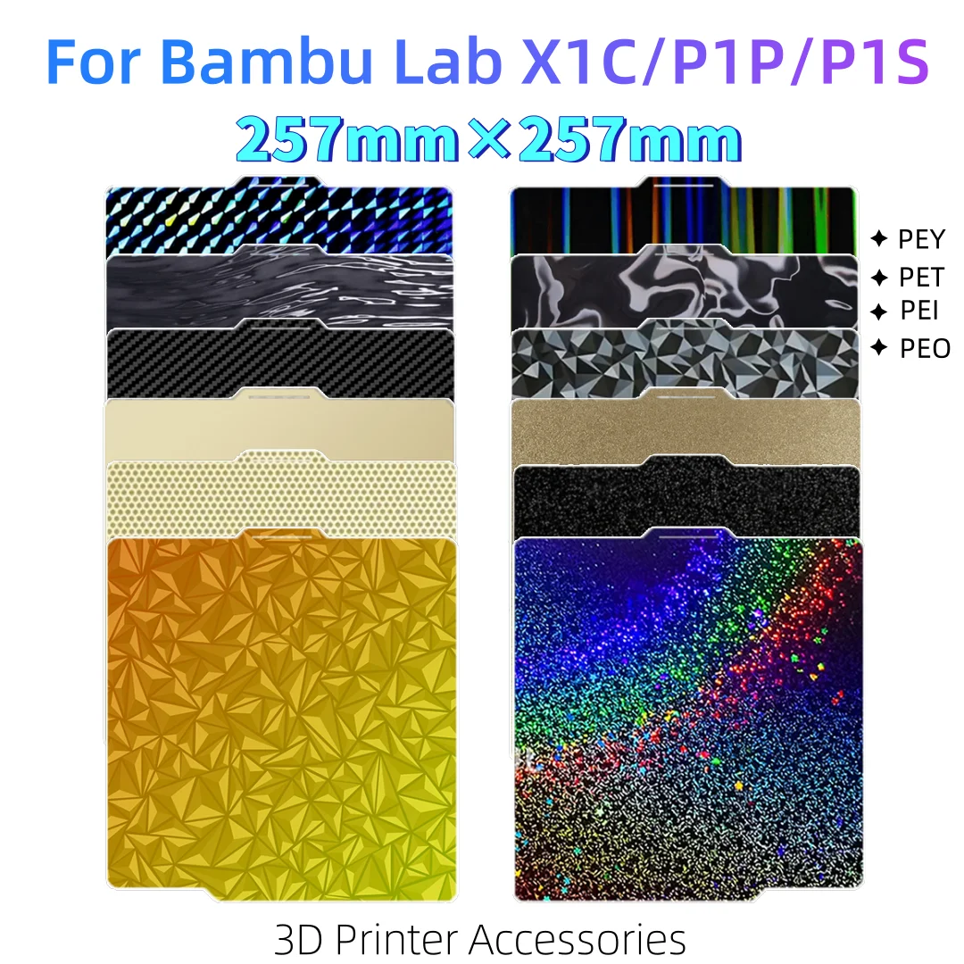 Bauplatte für Bambu Lab X1 P1P A1 Bett PEI-Blatt Glatte Pei strukturierte Pei-Blatt 257 x 257 Bamboo Lab X1c Bambulabs P1s A1-Platte