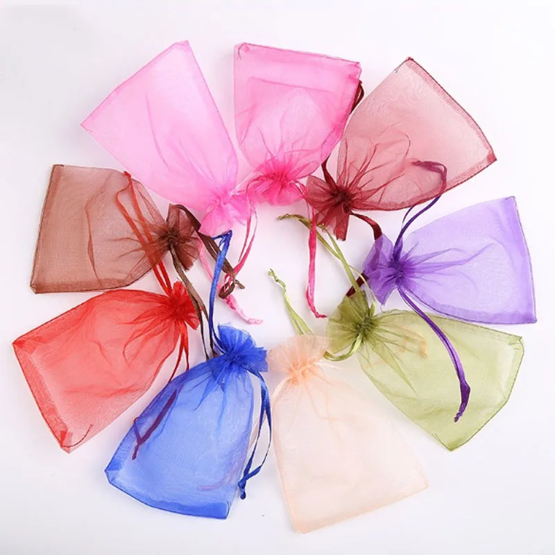 50pcs/lot Adjustable Organza Bag 5x7cm 7x9cm 9x12cm 10x15cm Drawstring Jewelry Packaging Candy Wedding Gifts Pouches