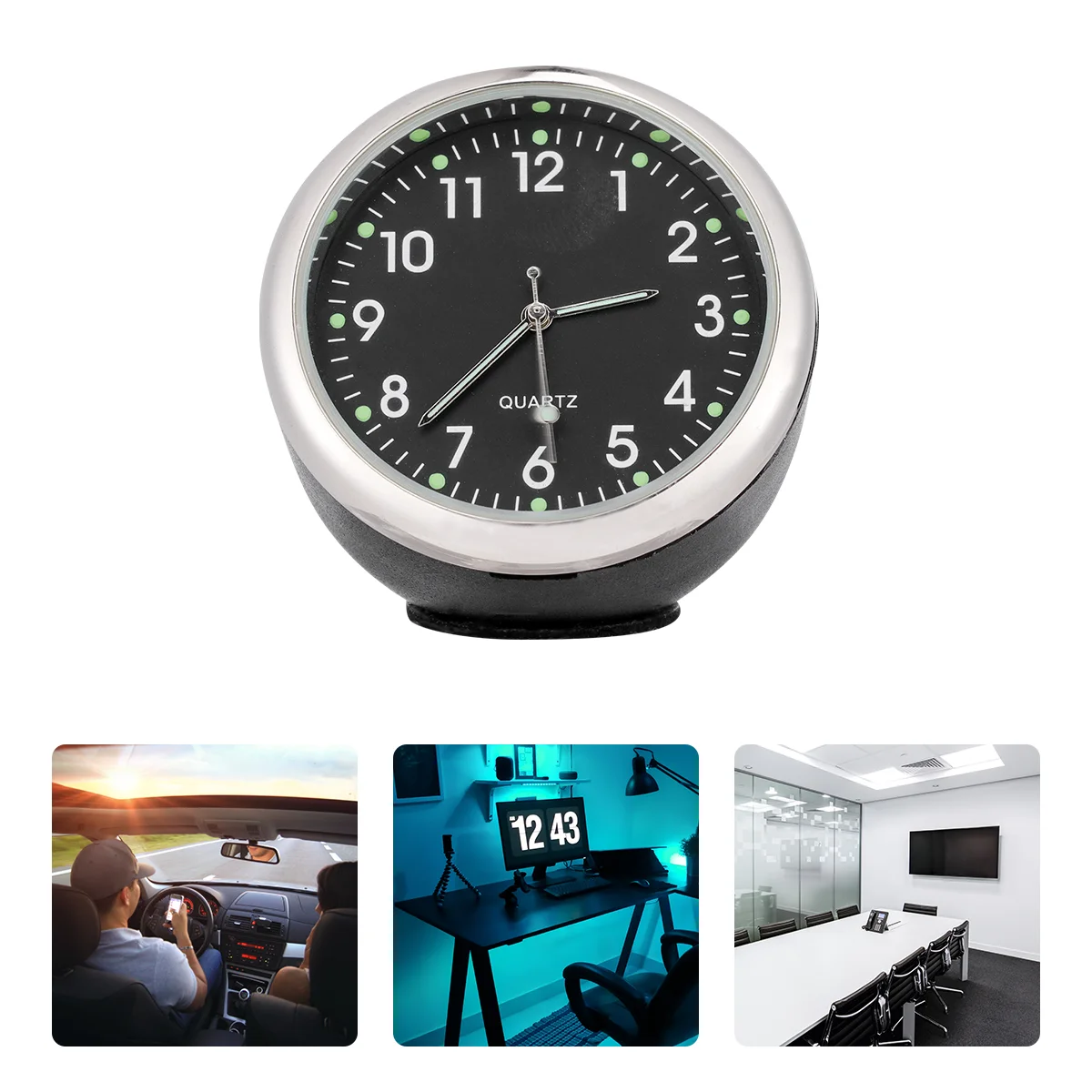 

Vehicle-mounted Mini Clock Car Clock Dashboard Luminous Quartz Clock (Black)