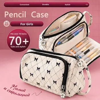Astuccio Grande alla Moda Multifunzionale in Tela, Portamatite di Grande Capacità, Borsa per Materiale Scolastico, Scatola per Cancelleria