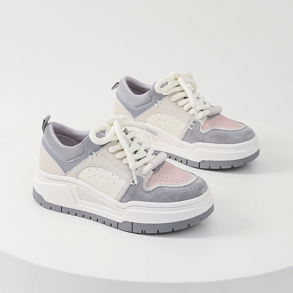 SOMILISS Platform Sneakers for Women Leather Suede Microfiber Leather Patchwork Round Toe Lady Fashion Causal Non Slip Shoes