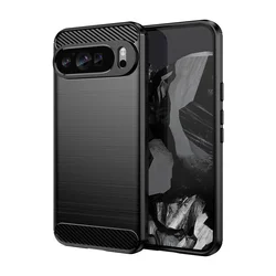 Premium Carbon Fiber Shockproof Silicone Case - Luxury Protective Back Cover for Google Pixel 10 Pro XL (TXW-Black)