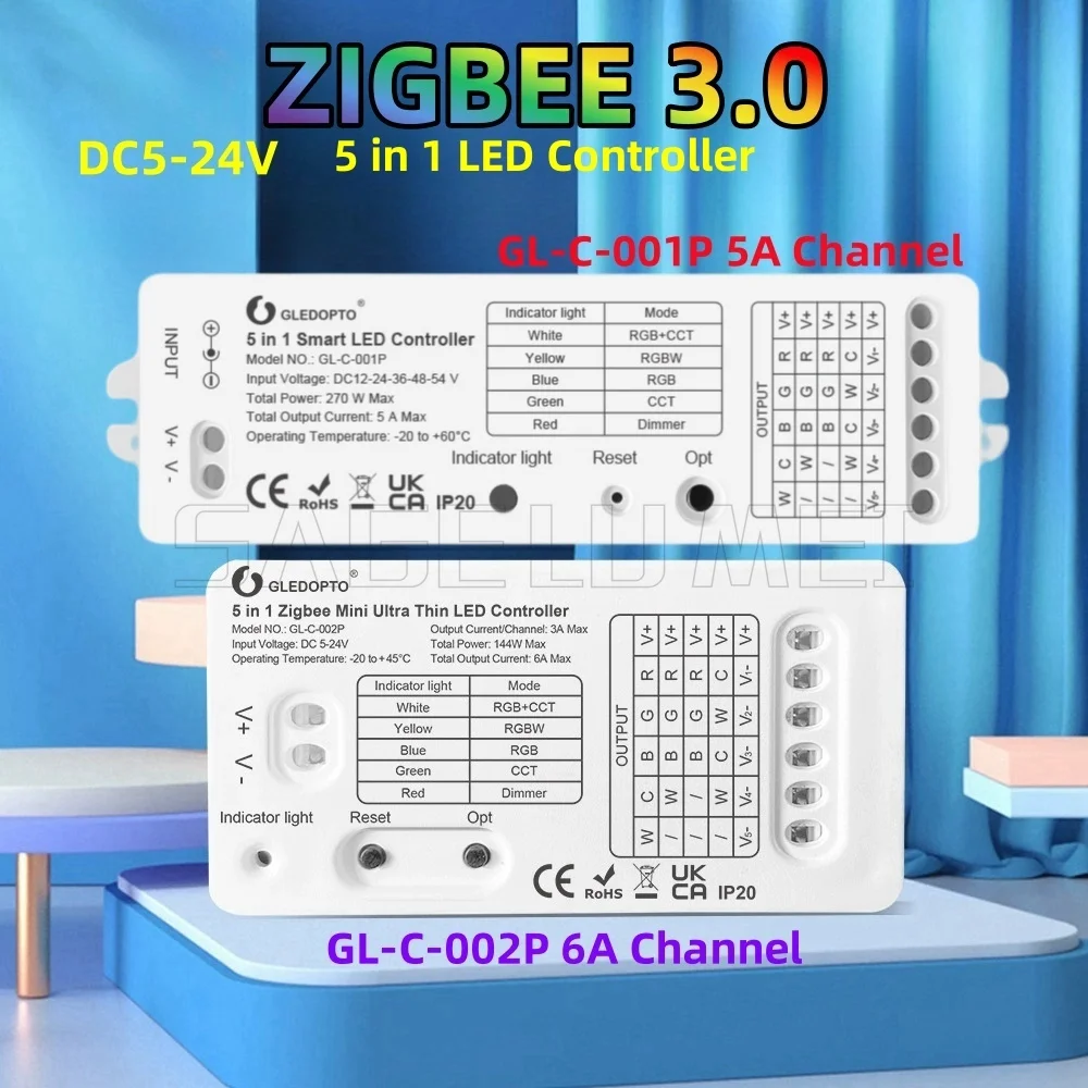 GLEDOPTO GL-C-001P/002P DC5-24V Zigbee3.0 Smart 5 in1 LED Strip Controller Works with various gateways like SmartThings Tuya