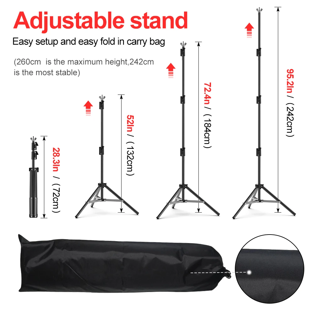 Photography Backdrop Stand Adjustable 2MX3M 2.6MX3M Backdrops with Carry Bag Frame