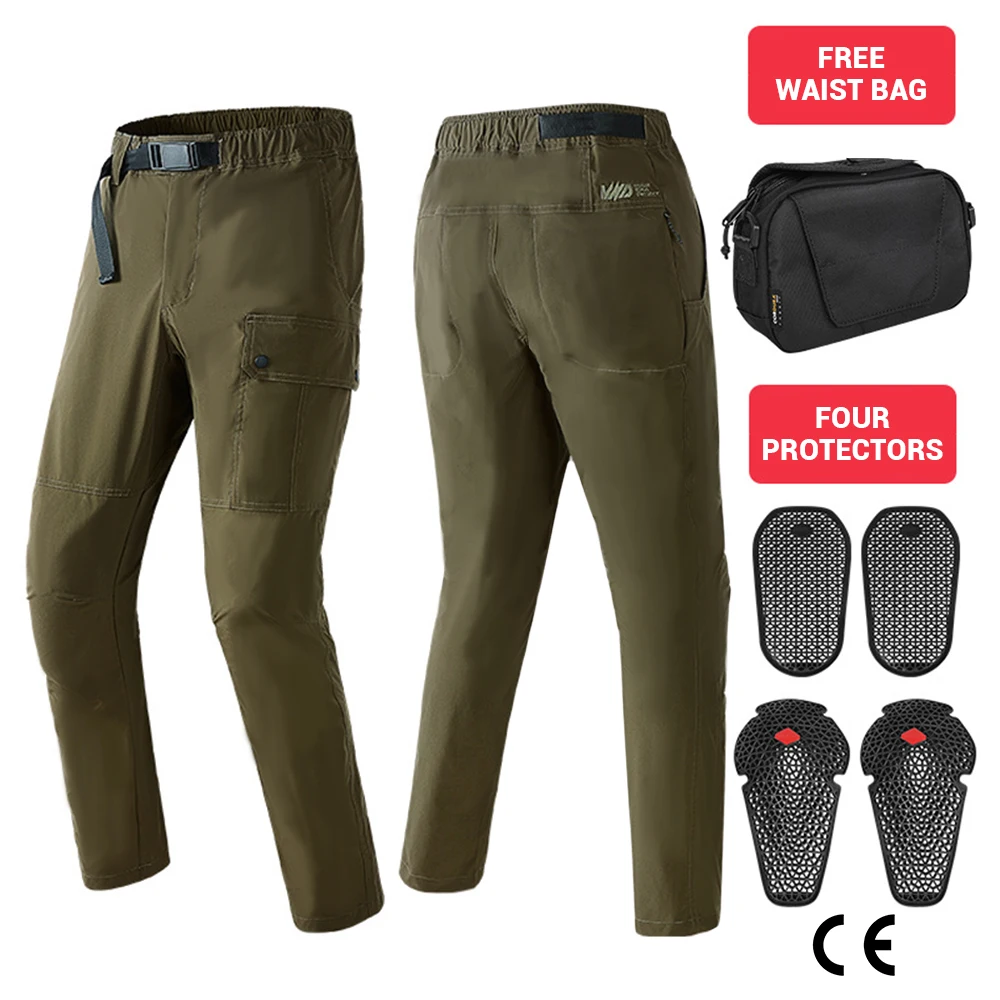 

Green Motorcycle Pants Men Moto Jeans Motocross Protective Gear Summer Riding Touring Motorbike Trousers Four Seasons Gife Free