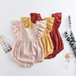 Mmiot – barboteuse une pièce pour nouveau né fille, vêtements pour bébé fille, combinaison à manches volantes, dos croisé, été 