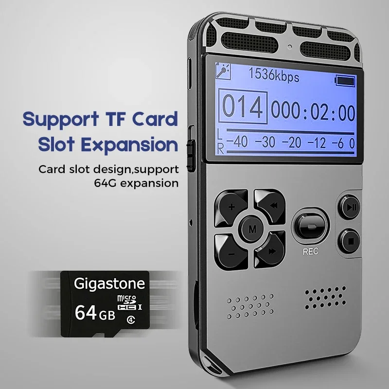 Digital Voice Recorder Noise Reduction Activated MP3 Player USB Charging Lossless Dictaphone LED Display Recording Dictaphone