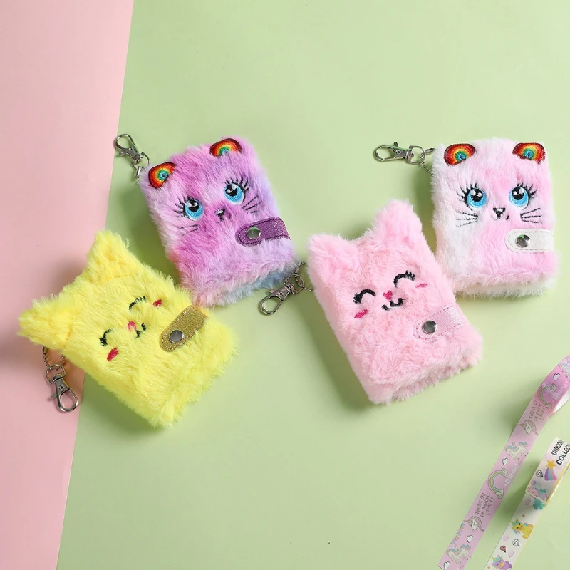 Pocket Notebook Fluffy Plush Notepad with Keychain Portable Address Book for Children Adult Note Taking Writing Drawing