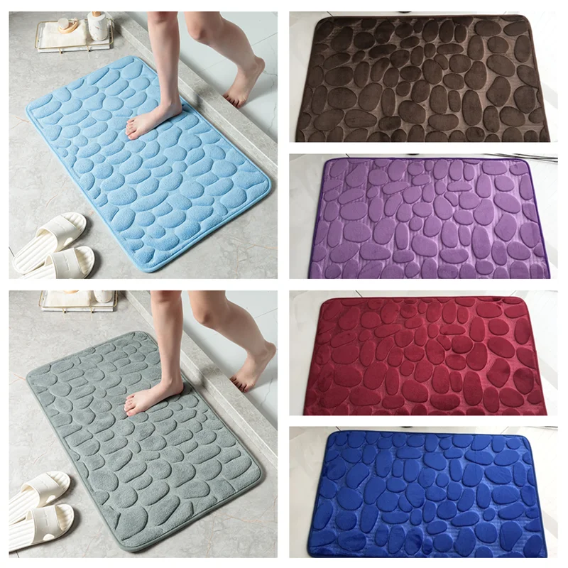 Non Slip Mat Super Absorbent Bath Mat Cobblestone Embossed In Bathtub Floor Rug Shower Room Doormat Memory Foam 60x40cm