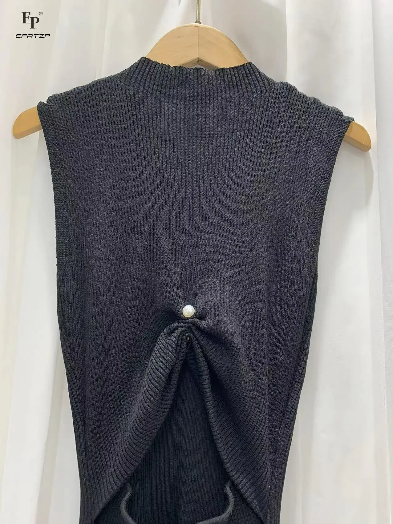 

EFATZP A-line Skirt Women 2022 Summer New French Sleeveless Open Back High Waist Slim Large Elastic Solid Color Knitted Dress