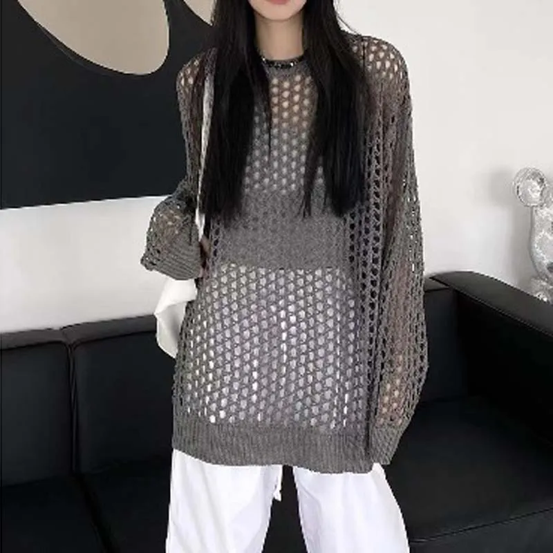 

Boring Honey Chic Hollow Out Smock Pullovers Women Streetwear Harajuku Solid Sweaters Hipster Baggy Korean Fashion Knitwears To