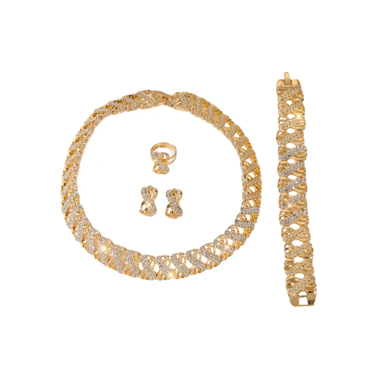 Fashion 18k Gold Plated Jewelry Set Dubai African Choker Necklace Earrings Rings Wedding Bridal Jewellery Sets for Women - 3