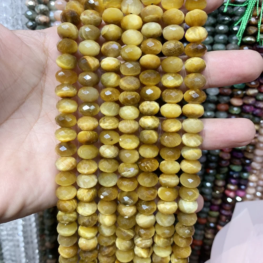 Facettierte Natursteinperlen 6x10mm Tigerauge Indischer Achat Schwarzer Haarquarz Zwischenperlen für Schmuckherstellung DIY Armband – Detail 36