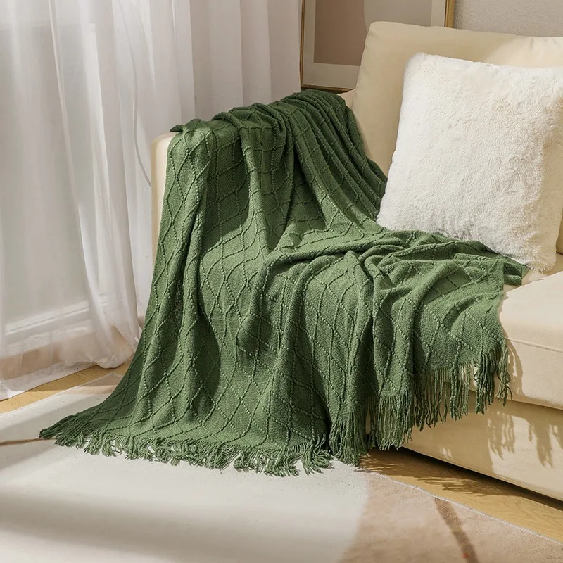 Khaki Oversized Boho Knit Throw Blanket