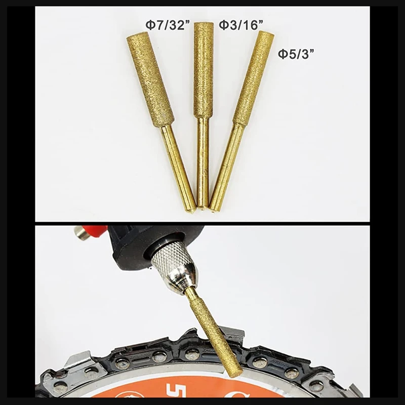 12 Pack Diamond Chainsaw Files, Burr Grinding Stone File, Titanium Plated Sharpening Wheels Chainsaw Sharpener