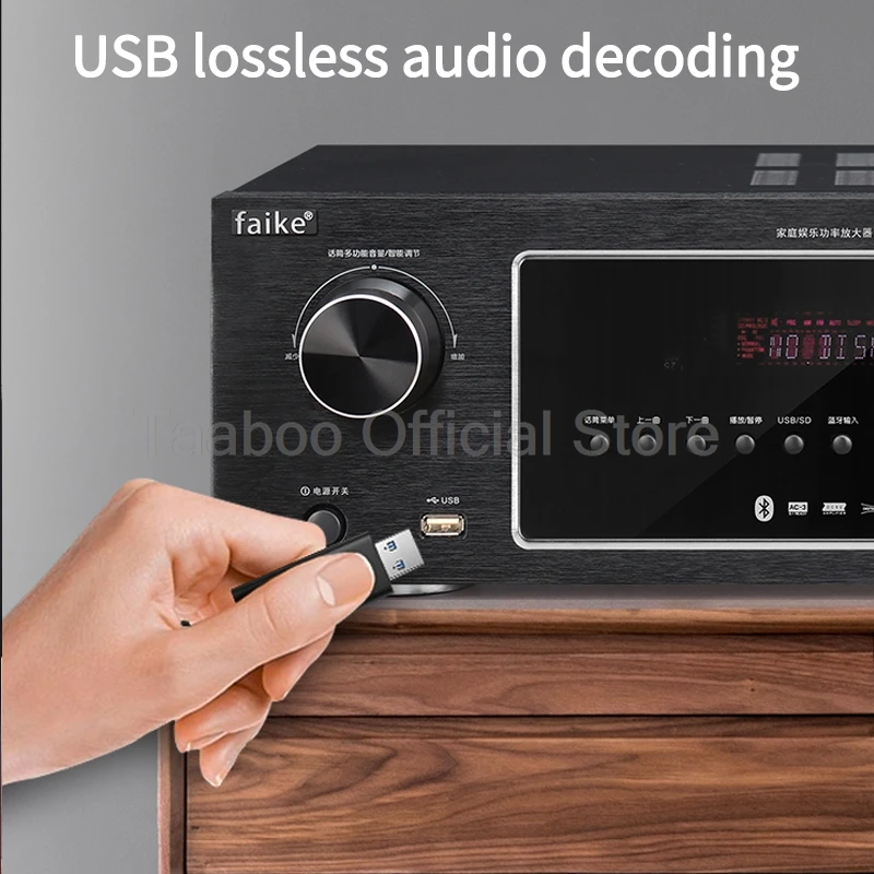 Power Amplifier Bookshelf HiFi Fever Surround Audio Amp USB Bluetooth 5.0 Home Theater High Power Amplifier with Remote Control