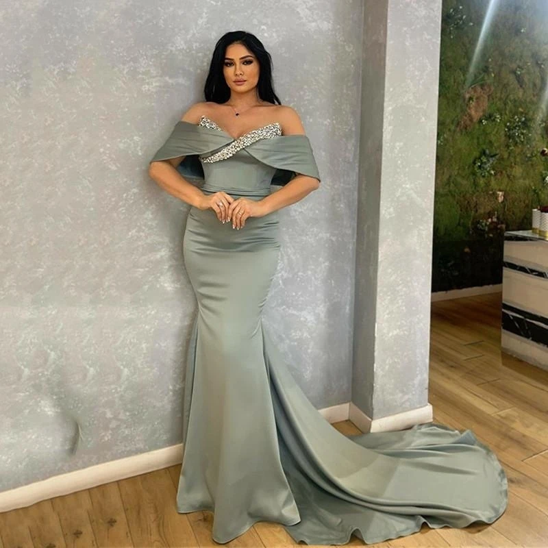 

Black Mermaid Evening Dresses 2023 Off Shoulder Long Sleeves Side Slit Prom Dress Dubai Saudi Arabia Customize To Measures