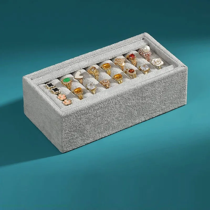 Plateau d'exposition de bijoux empilable en velours, conception de fente de grille, palette, organisateur Portable, bagues, boucles d'oreilles, plaque de rangement de tiroir rectangulaire