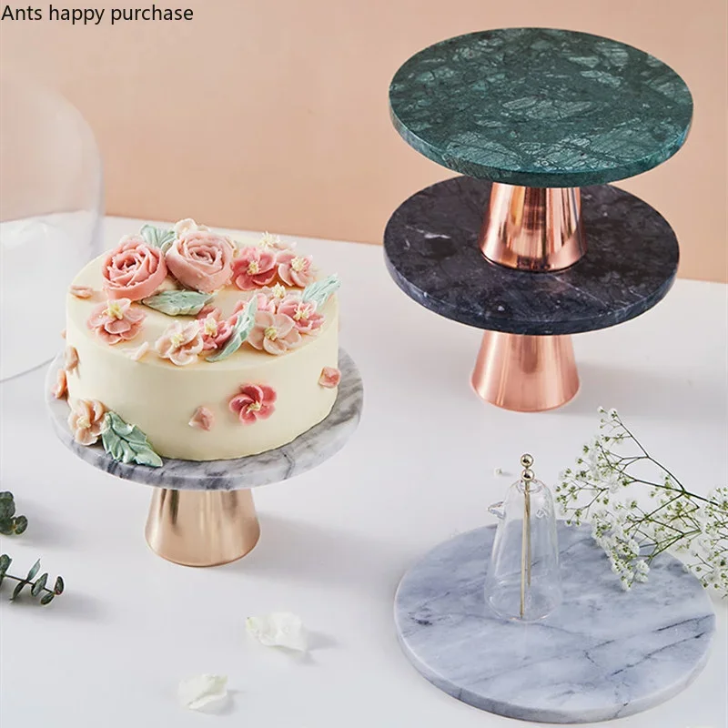 Metal Tall Feet Marble Cake Pan Bread Dessert Plate Refreshment Tray Cake Stand Decorative Plate Display Stand Snack Tray Dishes