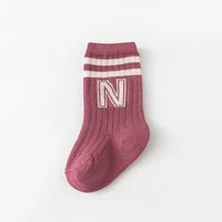 Korean Kids Knit Soft Fashion Letter Socks Baby Middle Tube Stockings Long Socks for Infant Toddler Boys Girls Casual Socks 5