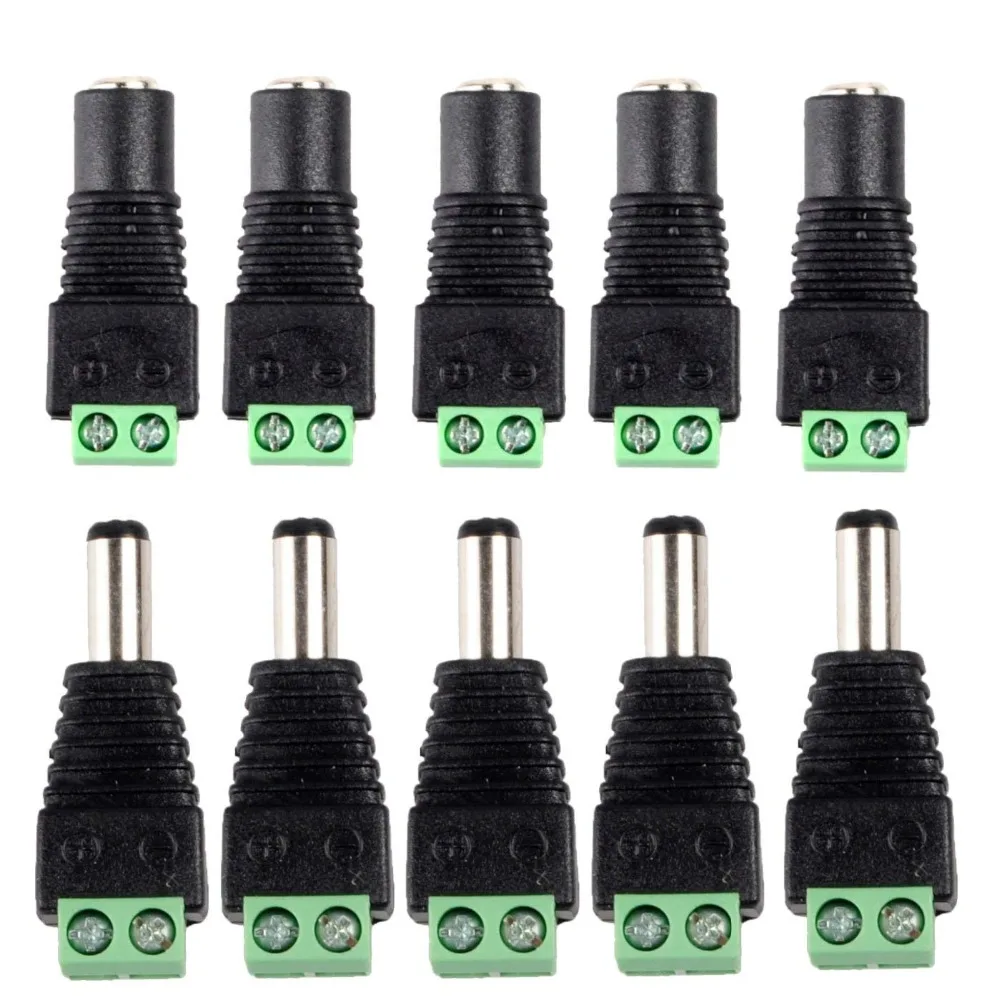 10pcs 12V DC Power Connector Plug Jack Male Female Socket Barrel 2.1mm x 5.5mm Adapter for CCTV Camera LED Strip Supply Terminal 5 5x2 1mm connector dc power jack adapter plug female male for led strip 3014 3528 5050 5630 5730 single color light cctv camera