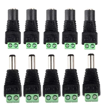 DC 전원 커넥터 플러그 잭, 암수 소켓 배럴, 2.1mm x 5.5mm 어댑터, CCTV 카메라 LED 스트립 공급 단자, 12V, 10 개