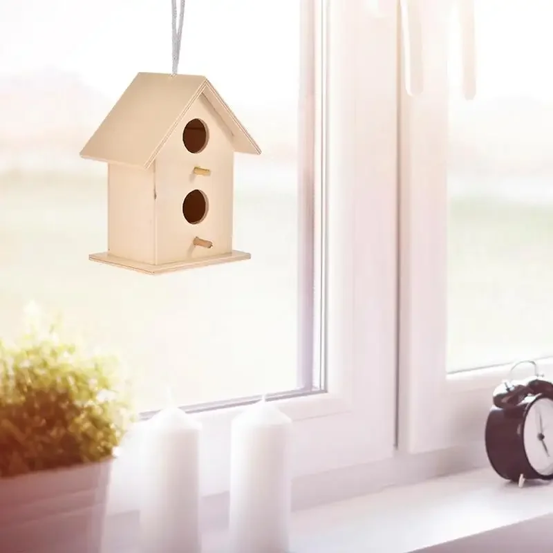 Wooden Bird House Nest Handmade Ecofriendly Bird Nest Cage Outdoor Birdhouse Garden Yard Hanging Decoration Crafts