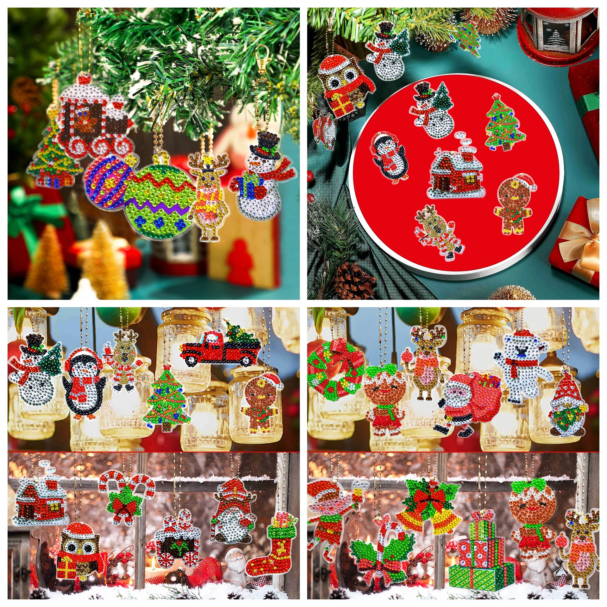 12 Pezzi Natale Diamante Animali Pittura Portachiavi,Fai Da