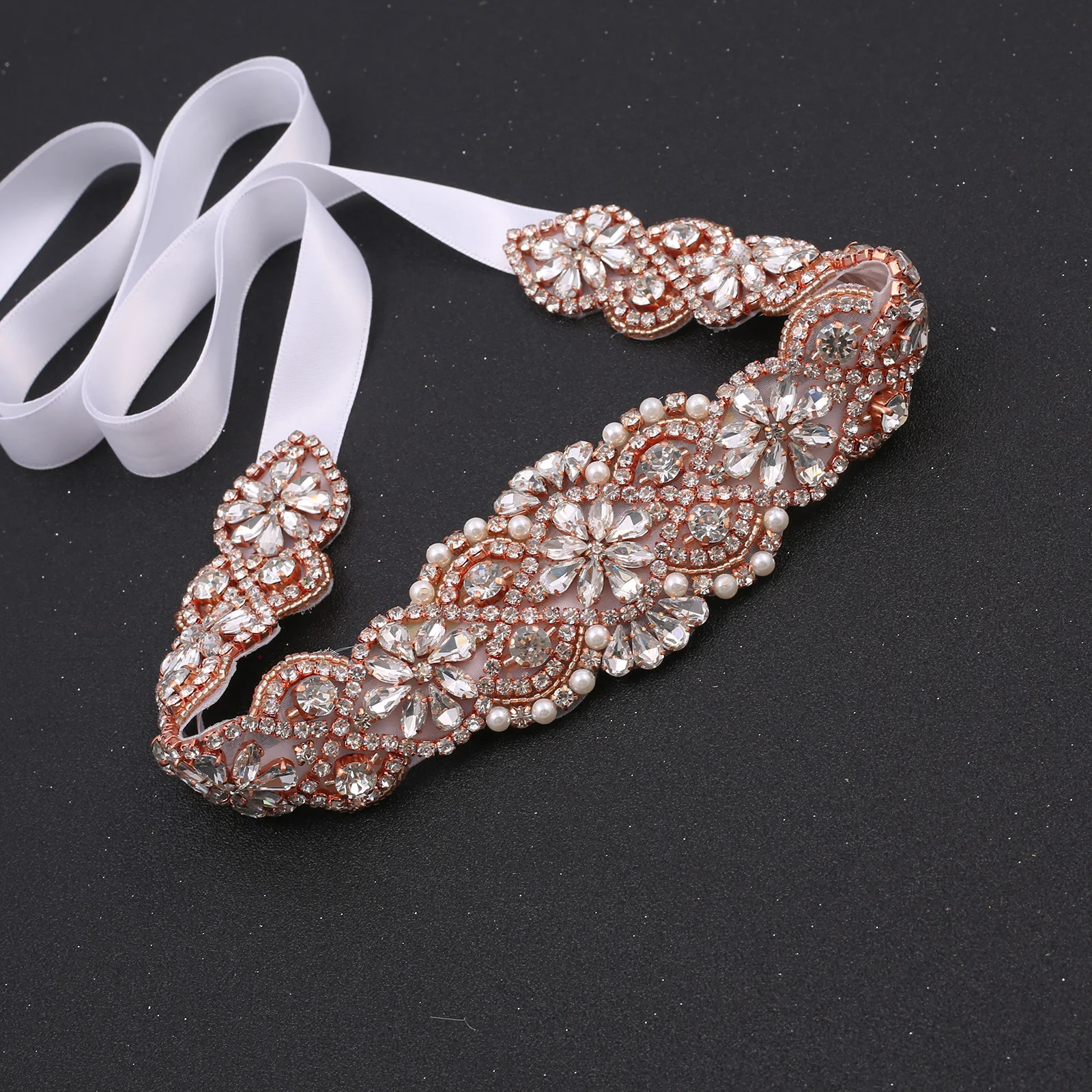 Nzuk Rose Gold Crystal Wedding Belt Rhinestones Bridal Belt Sparkly For