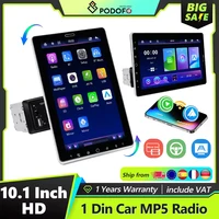 Autoradio Podofo 1Din 10.1'' avec Carplay, Android Auto, Mirror Link, GPS, navigation, lecteur multimédia universel, Bluetooth, radio FM, lecteur de carte TF, USB et égaliseur. 1