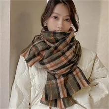 

Korean Plaid Scarf Female Winter All Match Muffler Warm Student Couple Bib Men Scarf Shawl Go Out Tourism Scarves for Women