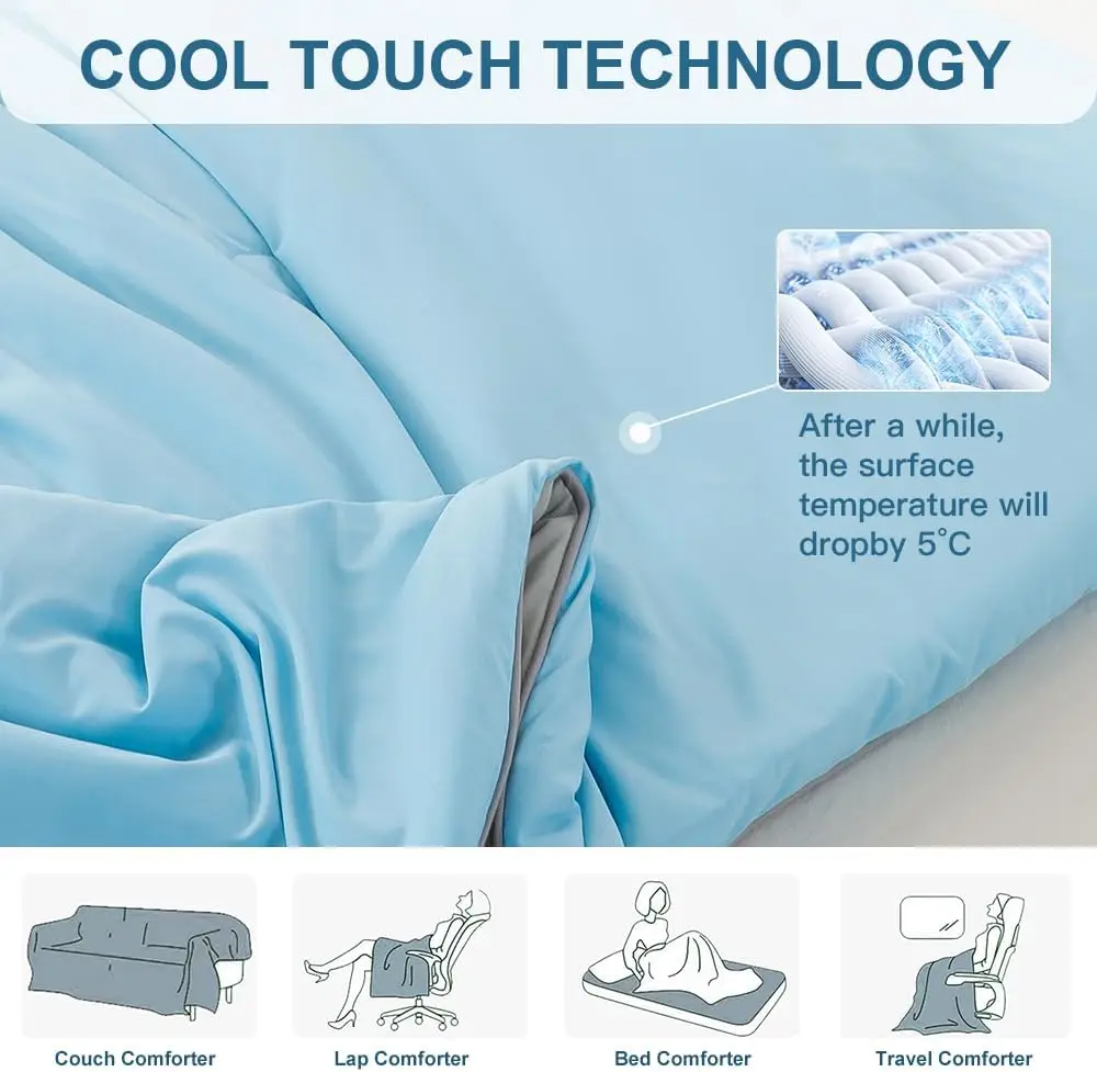 Cooling Blanket for Bed Silky Air Condition Comforter Lightweight Cooled Summer Quilt with Double Side Cold & Cooling Fabric