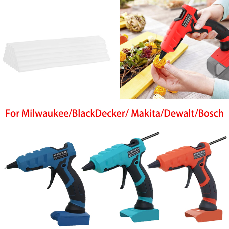 Portable Cordless Hot Melt Glue Gun with 10 7mm Glue Sticks, DIY Repair Tool for Makita/DeWalt/Milwaukee/Bosch 18VLi-ion Battery