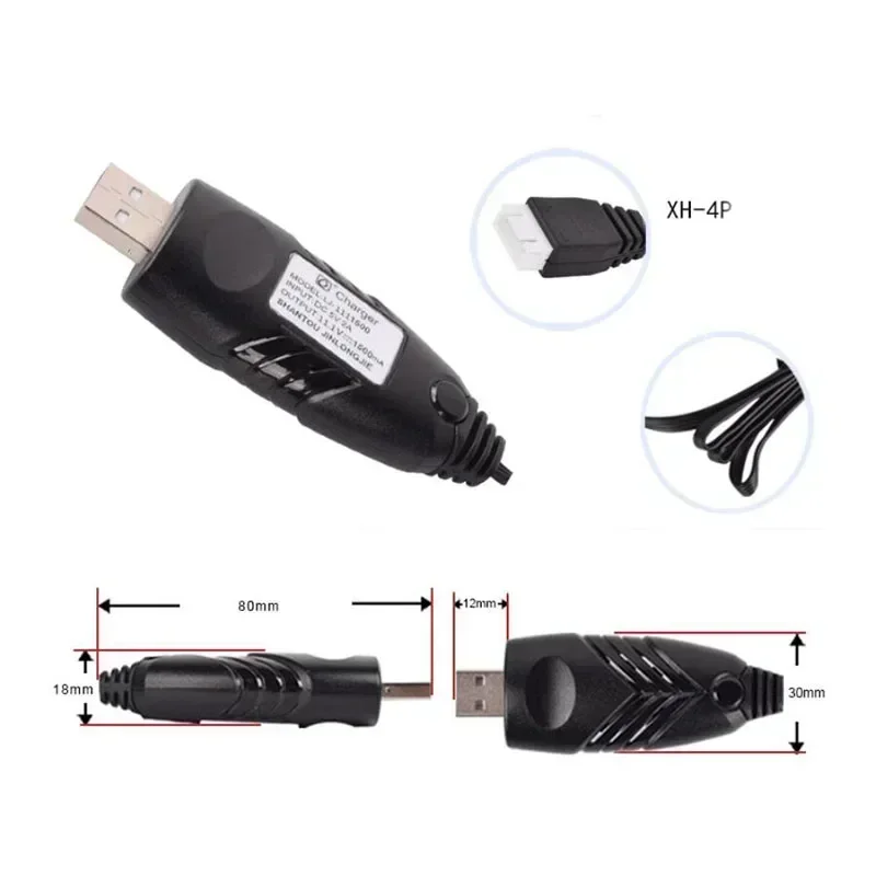 11.1V 1500mAh XH-4P 리튬이온 리포 배터리 3S 밸런스 USB 케이블 충전기 (전동 RC카 물총 장난감 XH4P 충전기용)