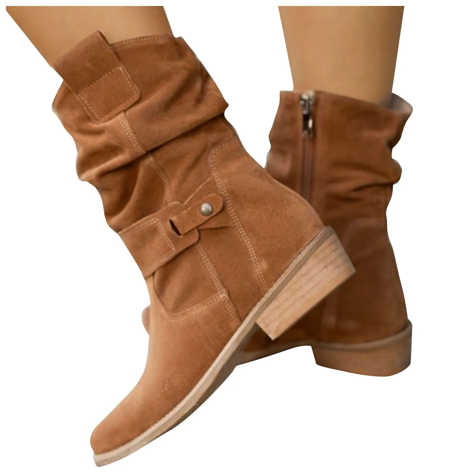 Frauen Stiefeletten Winter Mode Niedrigen Ferse Wildleder Weibliche Schuhe Klassische Braun Schwarz Leichte, Weiche Bequeme Plataforma Mujer – Detail 8
