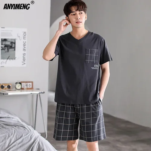 Dropshipping pyjama Mens Cotten Pajamas Sleep Wear 큰 사이즈 3xl 4xl Pijamas Para Hombre 여름 코튼 반바지 잠옷 5
