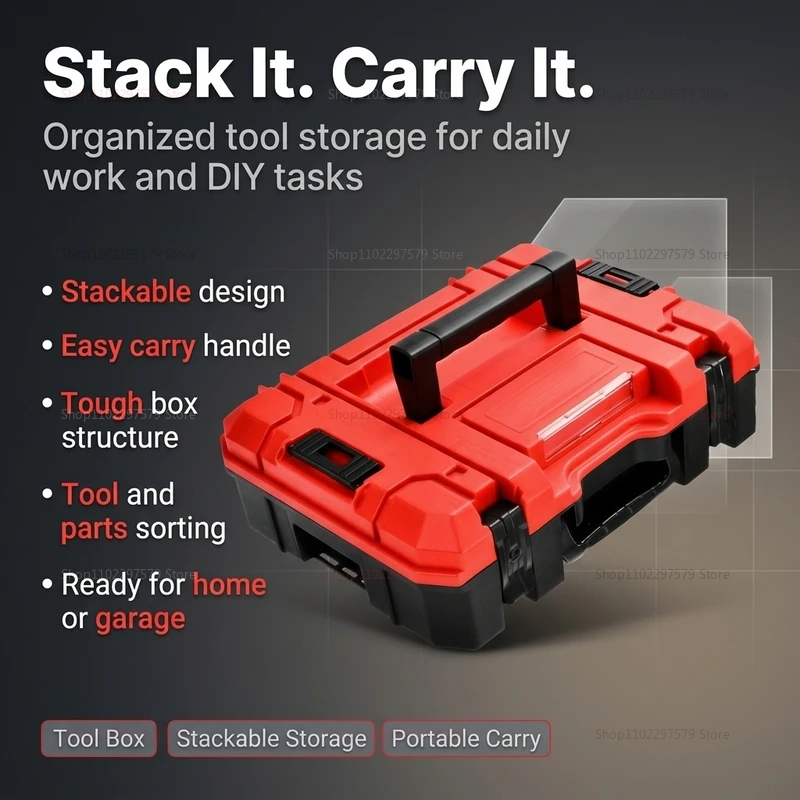 압력에 강하고 낙하 방지 기능이 있는 적층형 공구함, 내구성이 뛰어난 가정용 공구 수리 부품 보관함 일체형 세트