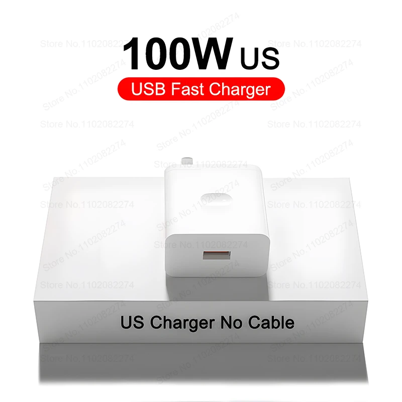 100W SuperVOOC Fast Charging Phone Adapter with USB to Type C Cable