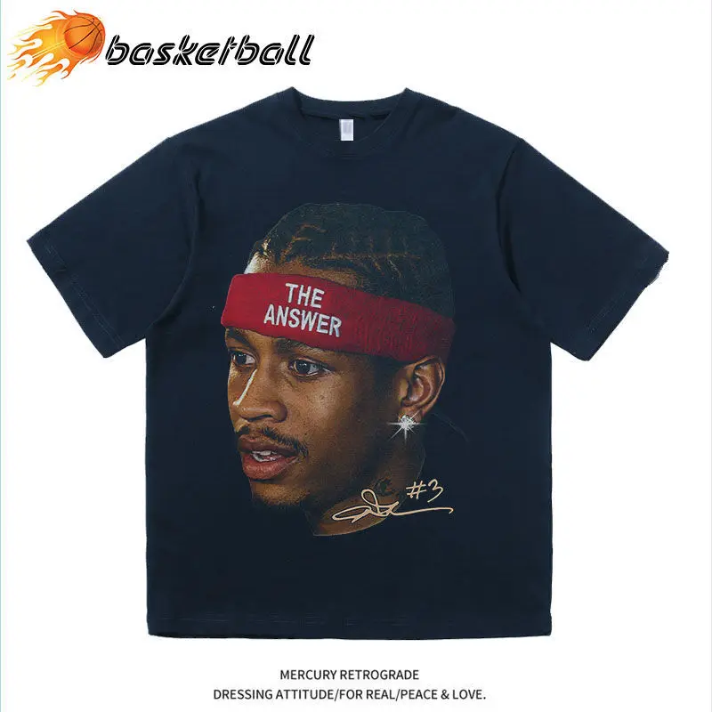 NBA Iverson Printed High Street Sports Basketball Clothes Summer Men's and Women's T-shirt Fashion Loose Short Sleeves 3