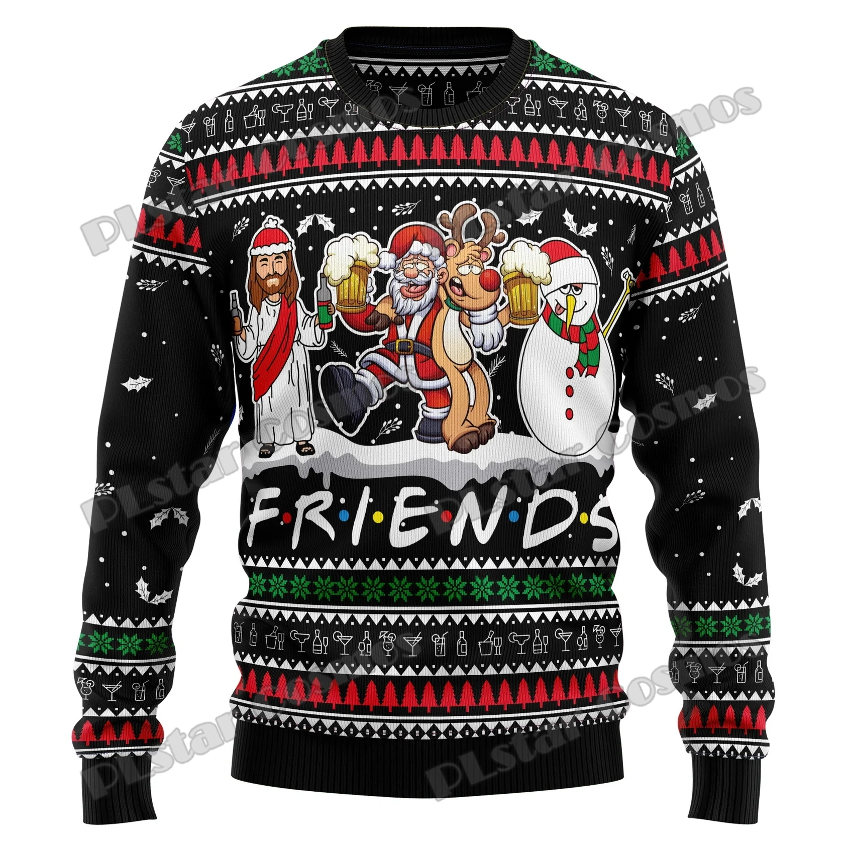 

Santa Claus Jesus Friend 3D Printed Men's Crewneck Ugly Christmas Sweater Winter Unisex Casual Warm Knit Pullover Sweater MY12