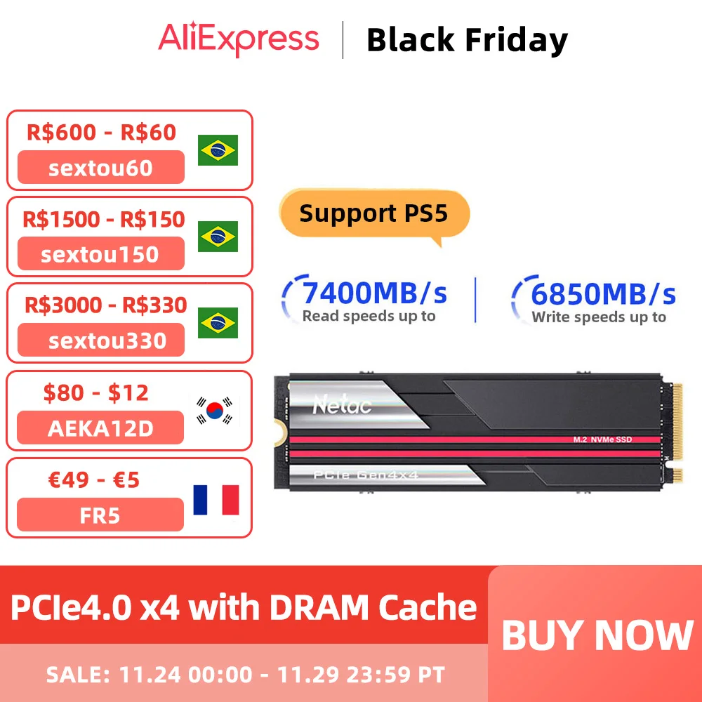  Netac M2 SSD 1tb SSD M.2 NVME Hard Disk PCIe 4.0x4 HD 1TB M2 2280 Internal Solid State Drive with Heat Sink for PC Computer PS5 