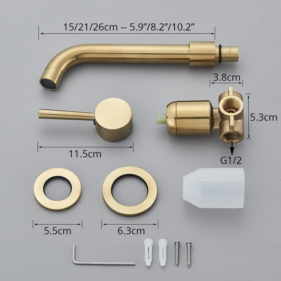 Modern Brass Wall Mounted Bathroom Basin Faucet Concealed Wall Sink 360° Swivel Spout Hot And Cold Water Bathtub Tap